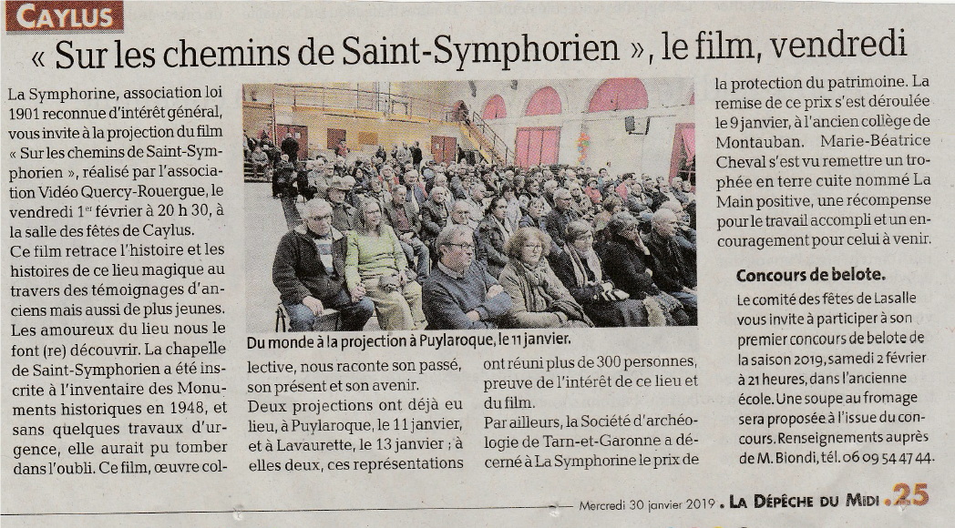 Article de presse dvd puylaroque parution sur caylus 1